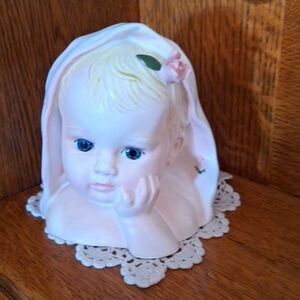VINTAGE Baby Head Vase Planter Pink 5 1/2" # E-2184